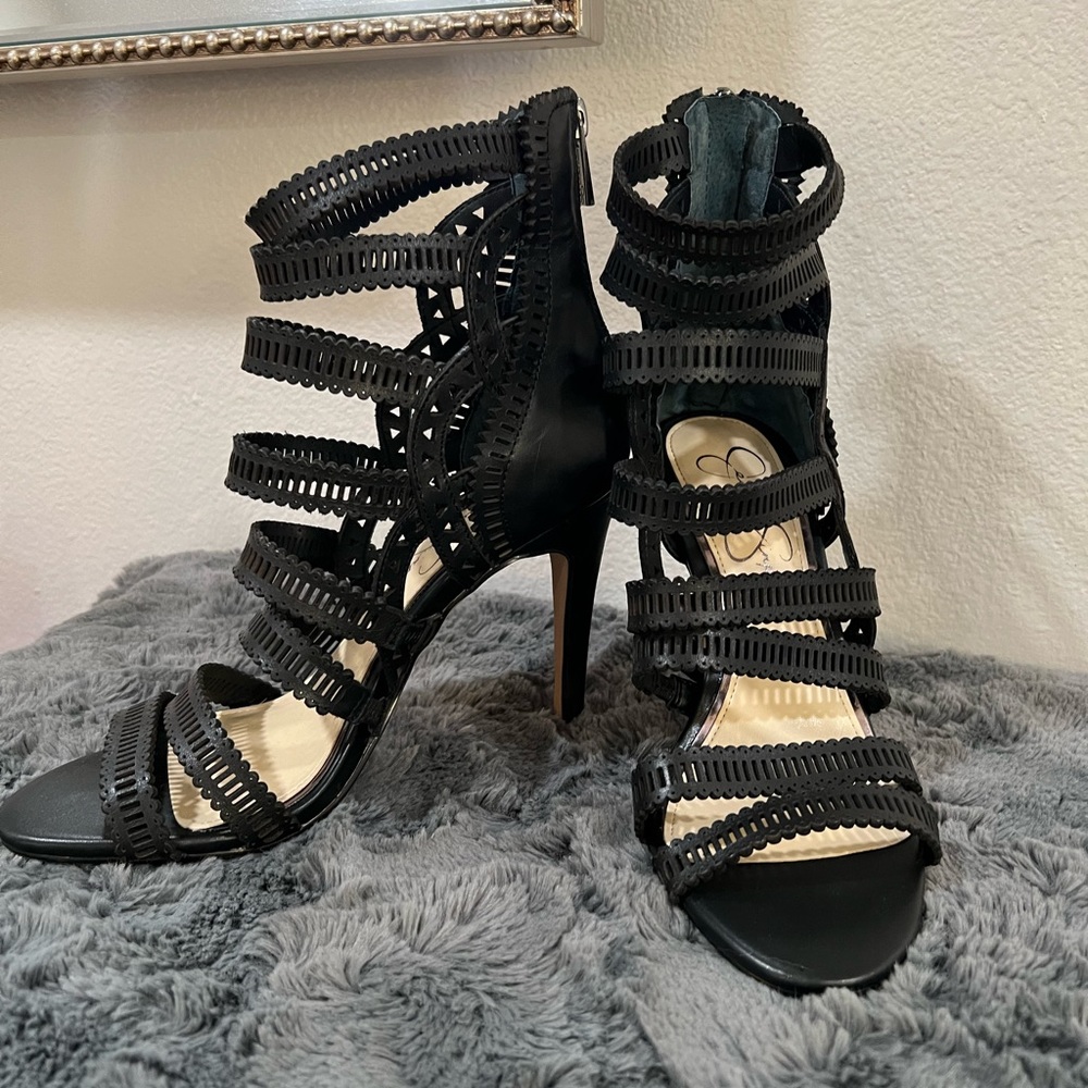 Lazer cut detail high heels